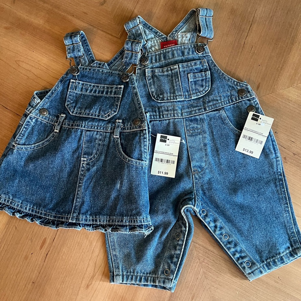 NWT Arizona JCPenney Blue Denim babies Overalls 0-3 month
